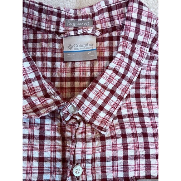Columbia Shirt Mens XLarge Tall Red White Gingham Check Button Up Casual - Picture 4 of 6